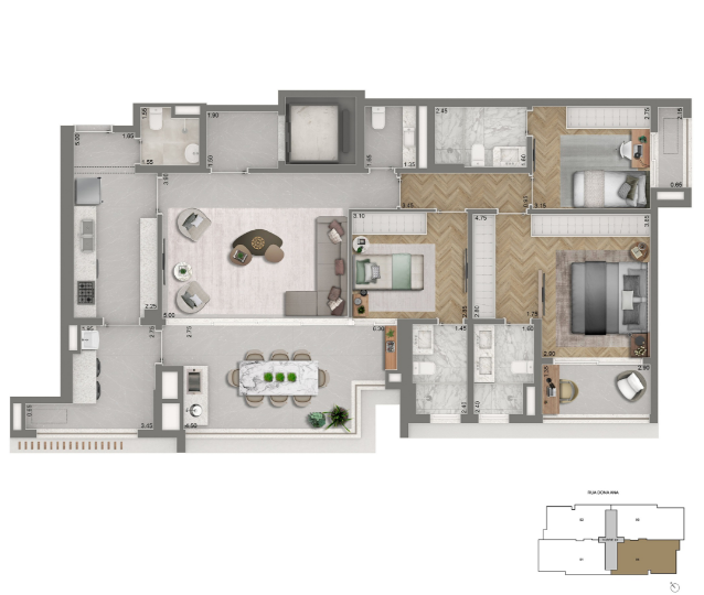 planta Padrão 3 suítes- 139m²