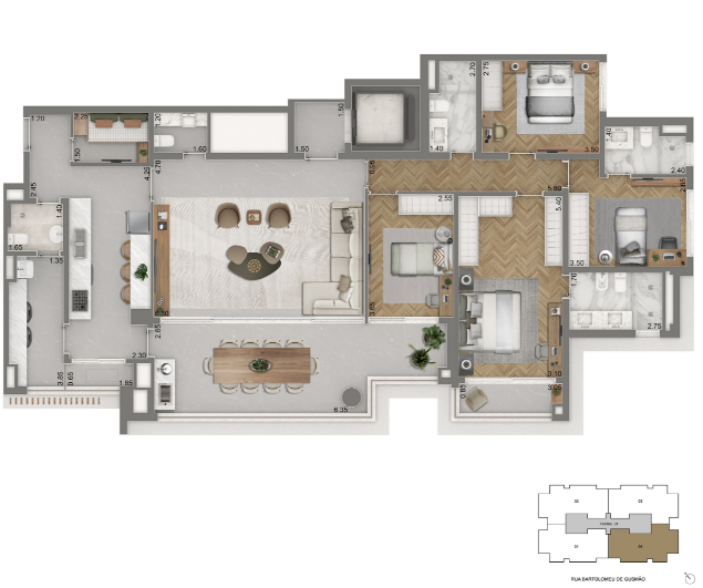 Planta Padrão 4 dormitorios- 177,50m²
