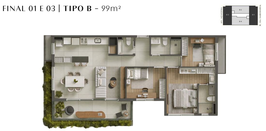 Planta final 01 E 03 I Tipo B - 99m²