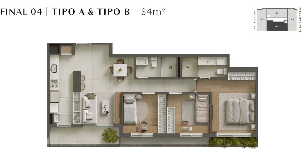 Planta final 04 I Tipo A I Tipo B - 84 m²