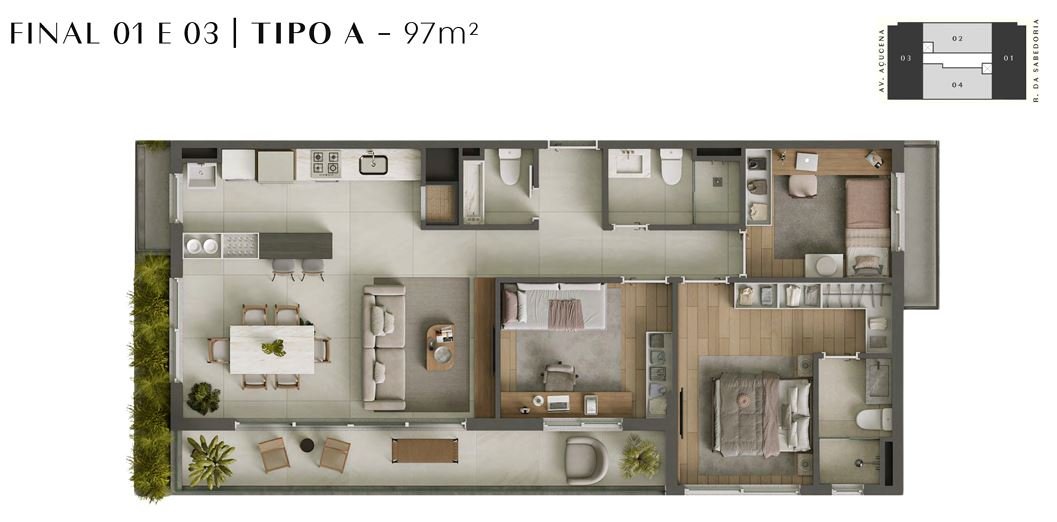 Planta final 01 E 03 I Tipo A - 97m²