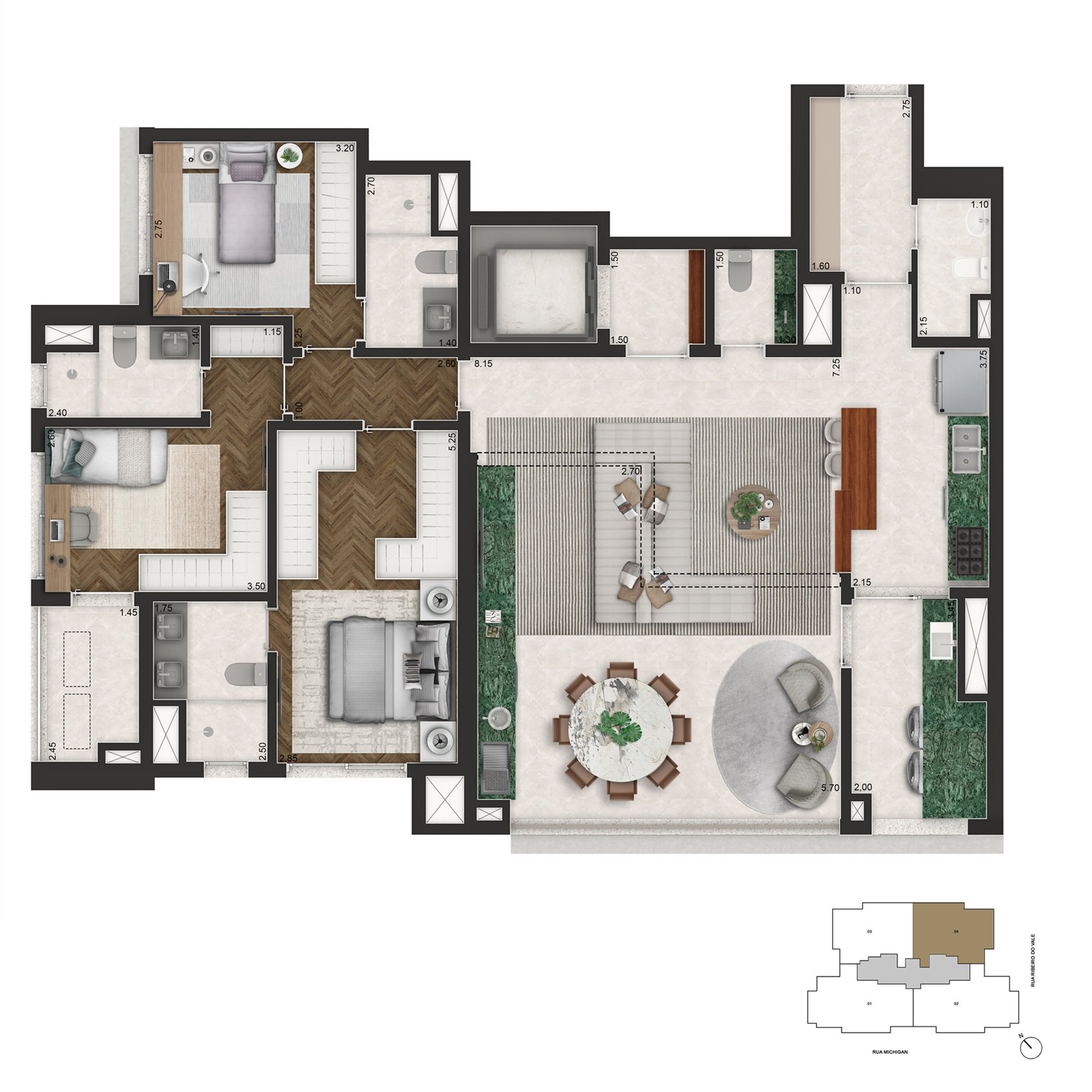 145m² 3 dorms.