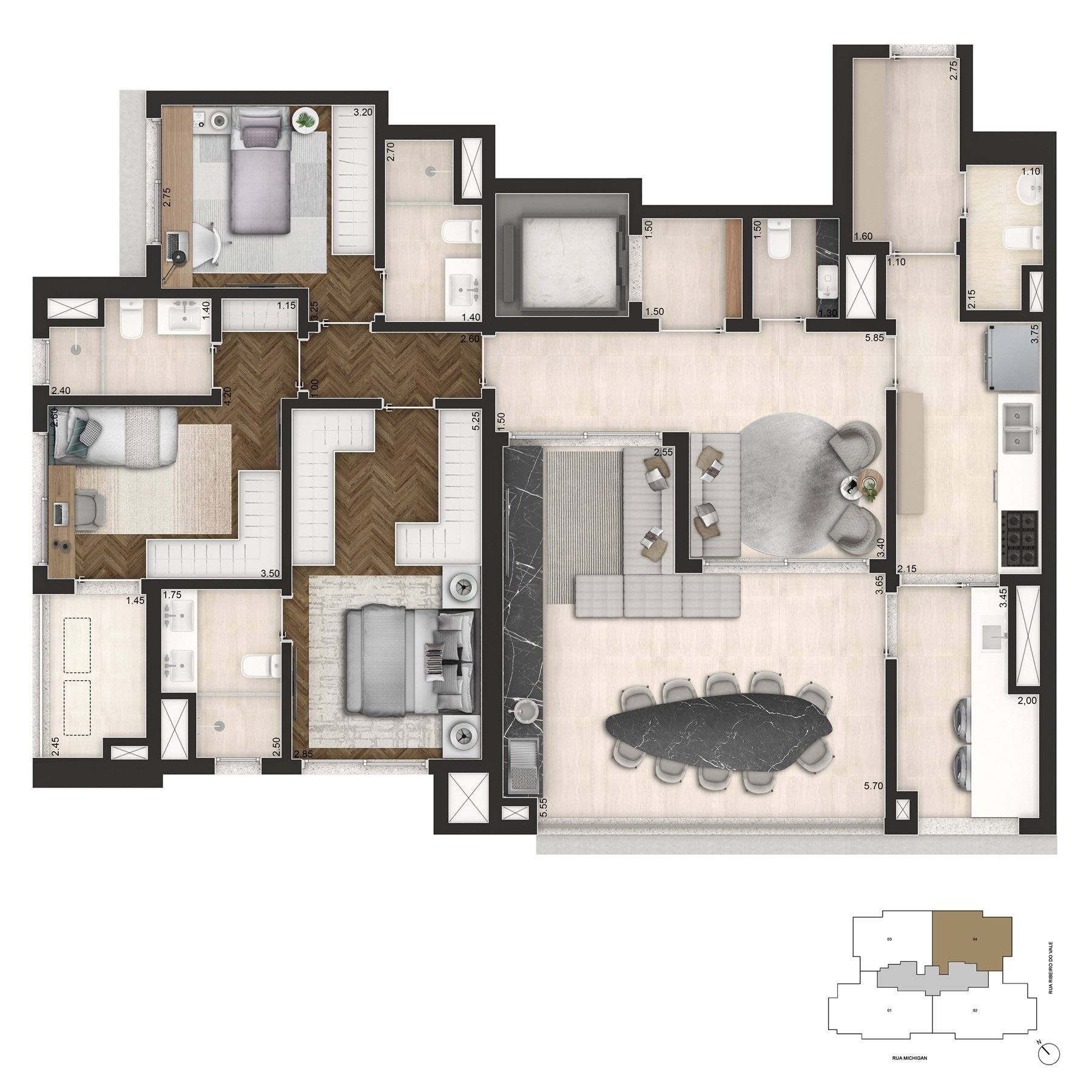 145m² padrão - 3  dorms.