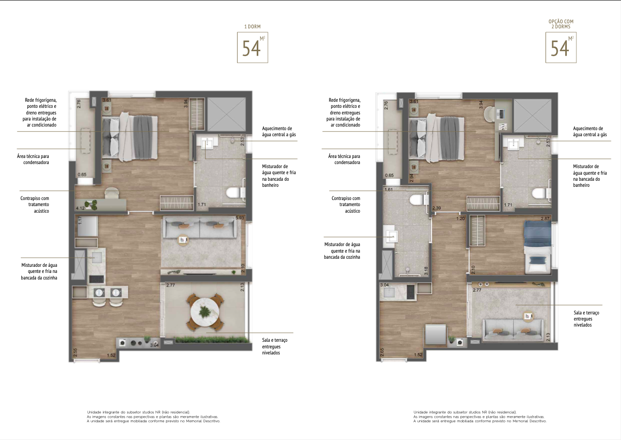 54 M² com 1 ou 2 Dorms.