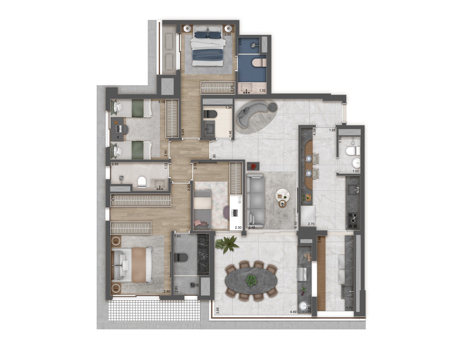 Planta 132m² - 4 dorms