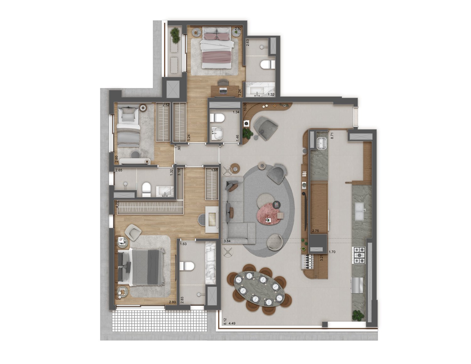 Planta 132m² - 3 suítes