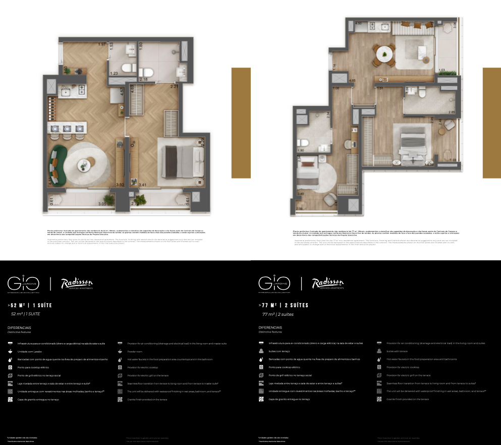 77 m² e 52 m² 