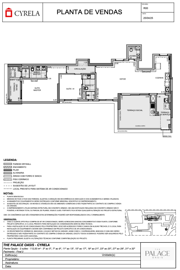 Planta 112,50 m² 2 suites 