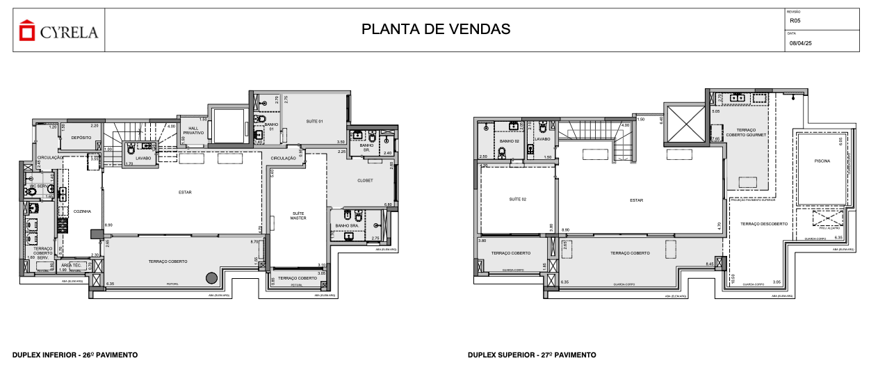 Planta padrao Duplex 358 m² 26º e 27º pav. final 1 Torre 1