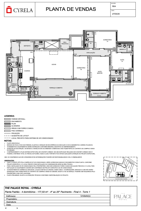Planta padrao 4 dorms 177,50 m² 4º ao 25º pav. final 4 Torre 1