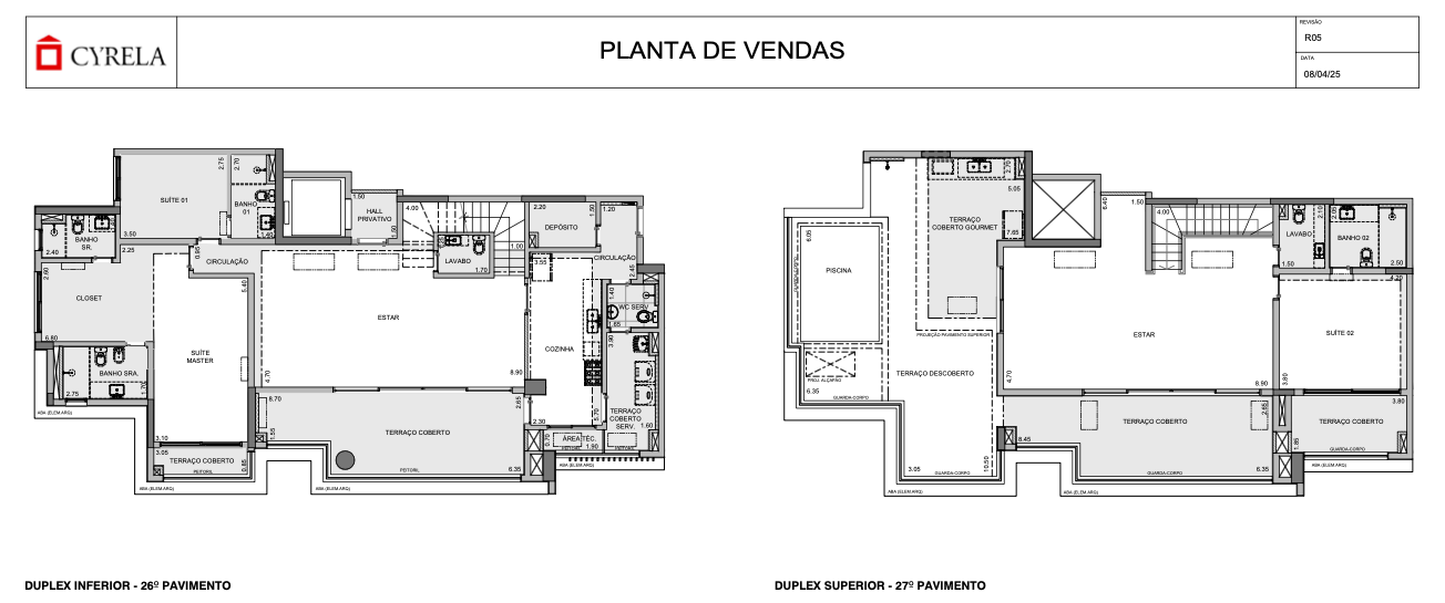 Planta padrao duplex 358 m² 26º e 27º pav. final 1 Torre 1 