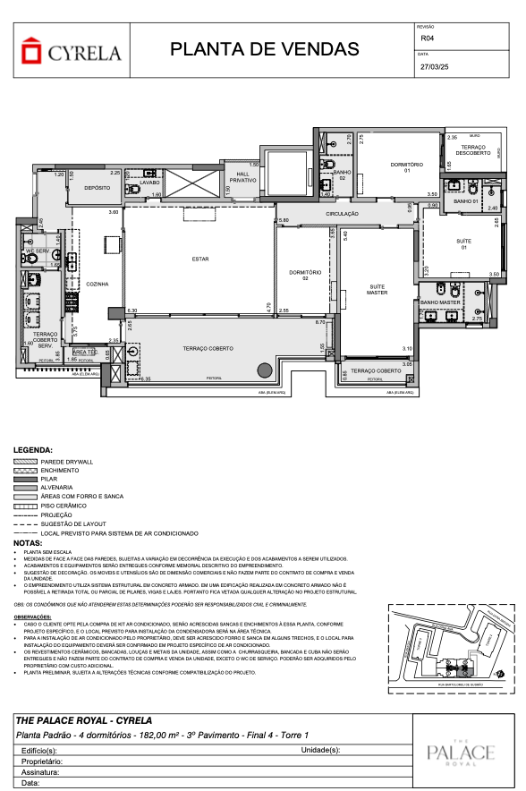 Planta padrao 4 dorms 182 m² 3º pav. final 4 Torre 1