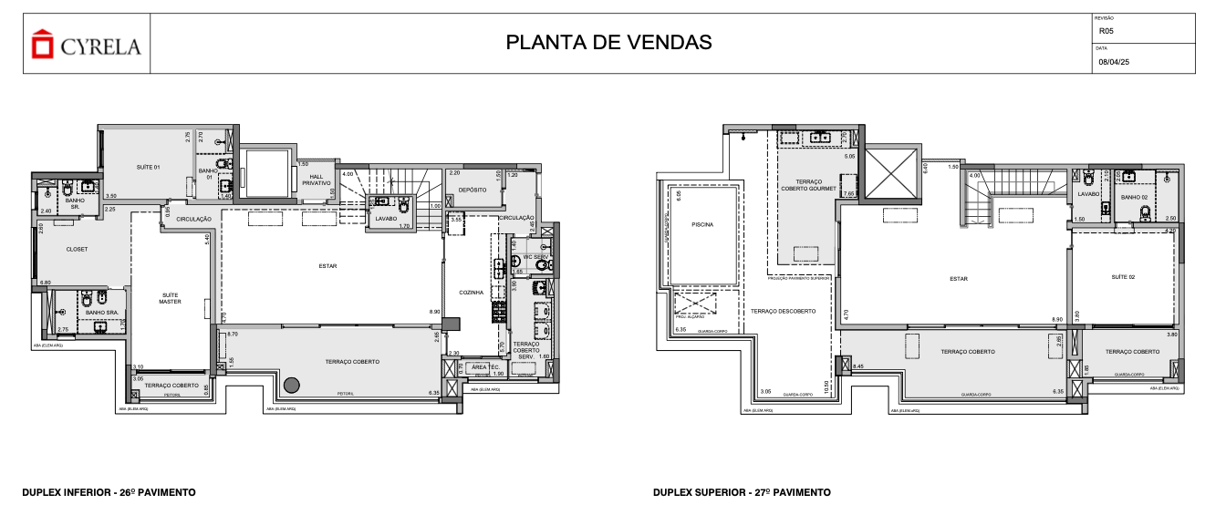 Planta padrao Duplex 358 m² 26º e 27º pav. final 3 Torre 1