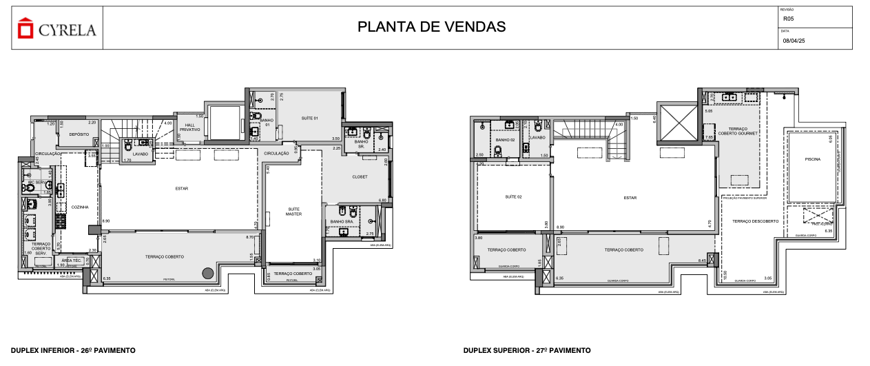 Planta padrao Duplex 358 m² 26º e 27º pav. final 4 Torre 1