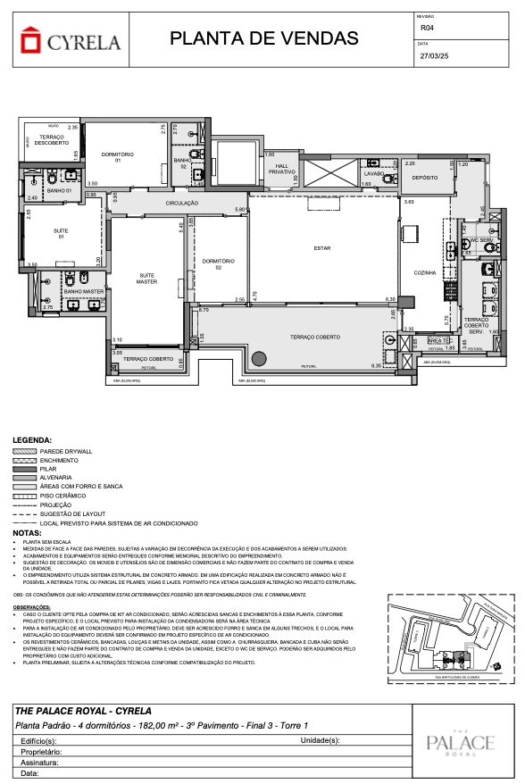 Planta padrao 4 dorms 182 m² 3º pav. final 3 Torre 1