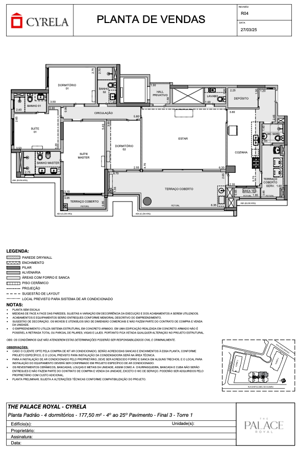 Planta padrao 4 dorms 177,50 m² 4º ao 25º pav. final 3 Torre 1