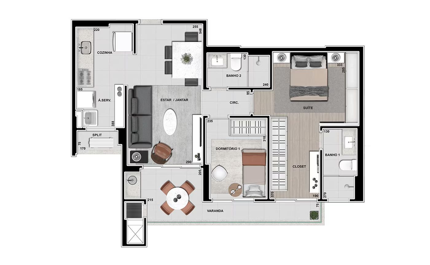 Área Privativa 77 m²