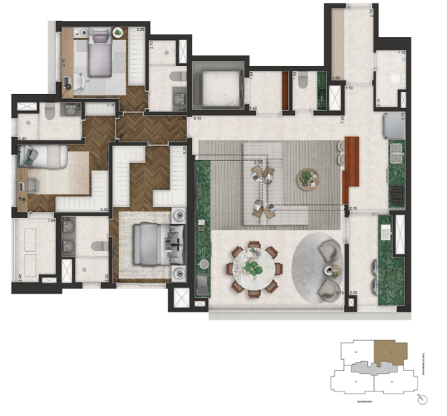 PLANTA PADRÃO 3 DORMITORIOS - 145m² OPÇÃO