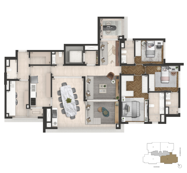 PLANTA PADRÃO 3 SUITES - 178m²