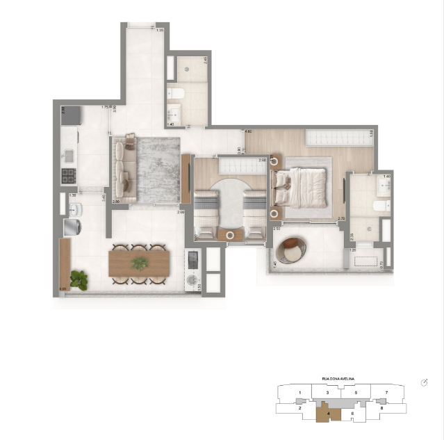 PLANTA PADRÃO 2 DORMITÓRIOS - 76m²
