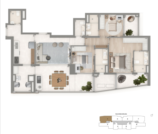 PLANTA PADRÃO 3 SUÍTES - 129m²