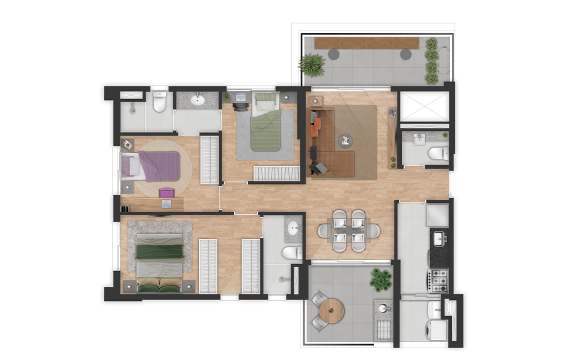 PLANTA 3 SUÍTES 91m²