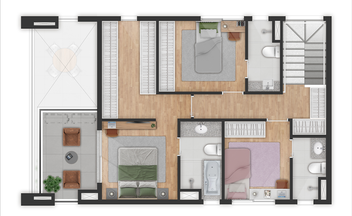PLANTA 4 SUÍTES 140m²