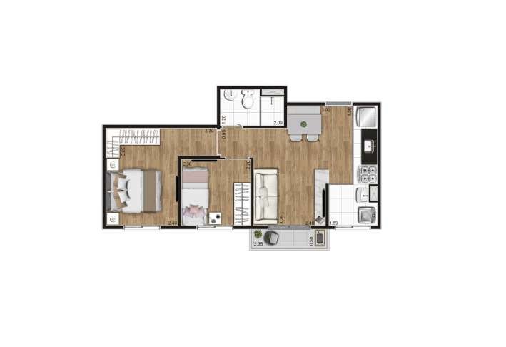 planta 2 dorms - tipo E