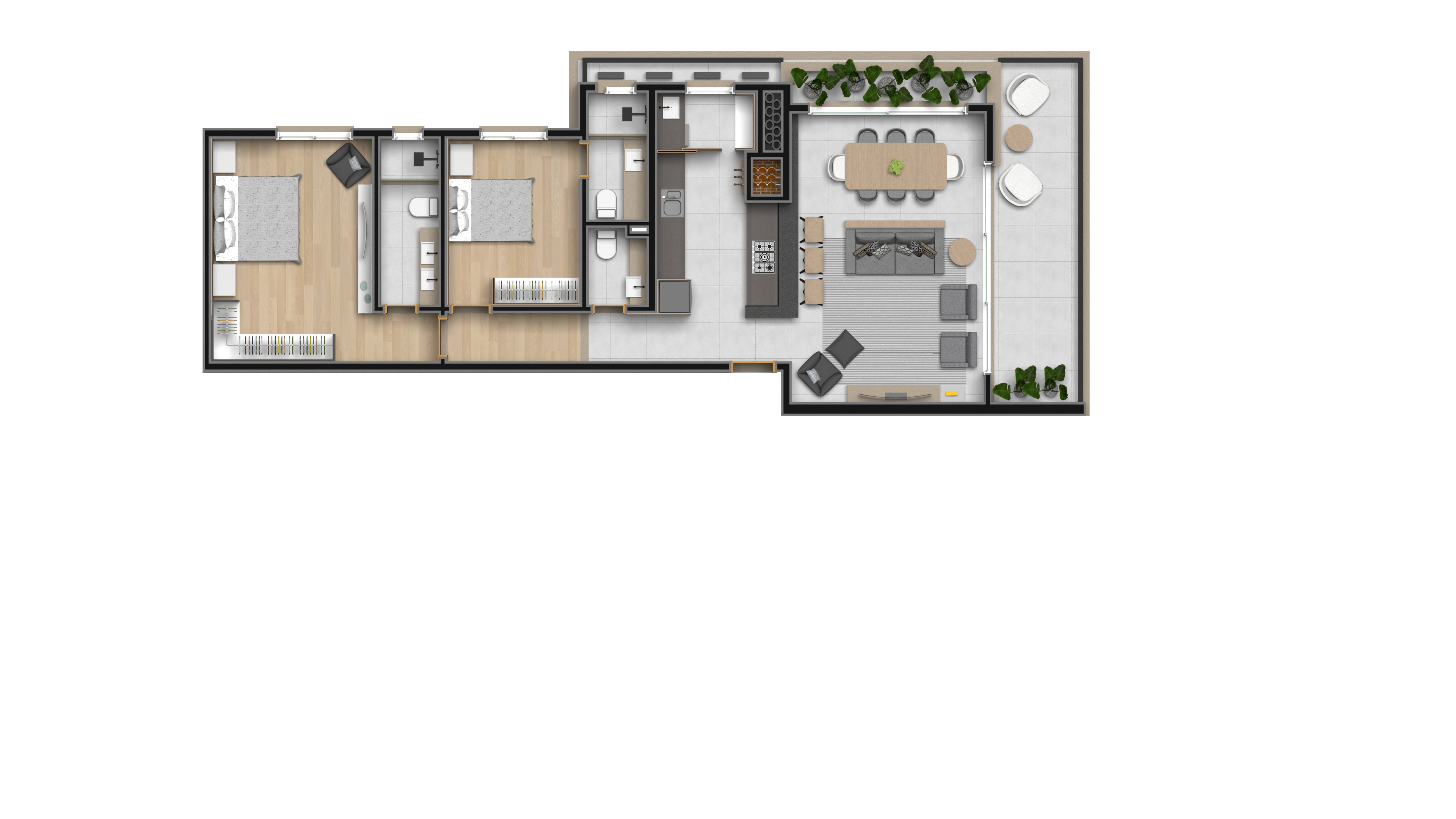 PLANTA B 2 DOUBLE SUÍTE 120M²