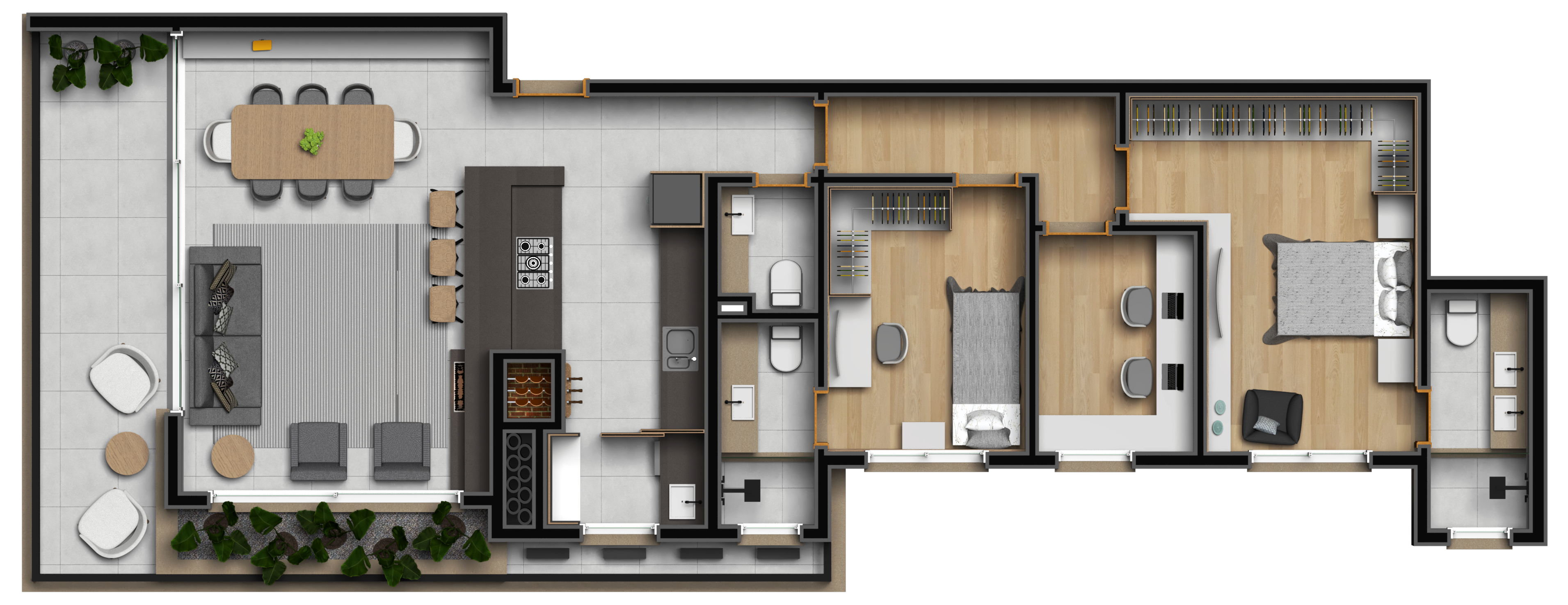 PLANTA 202 B DOUBLE SUÍTE COM HOME OFFICE 125m²