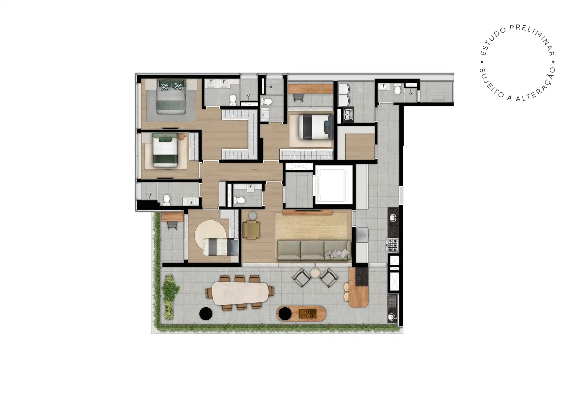 Planta 194m²_2 suítes - 3 vagas