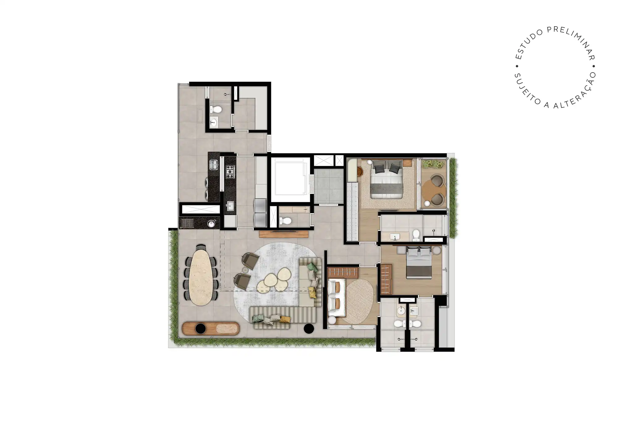 Planta 147m²_Sala ampliada_3 Suítes - 2 vagas