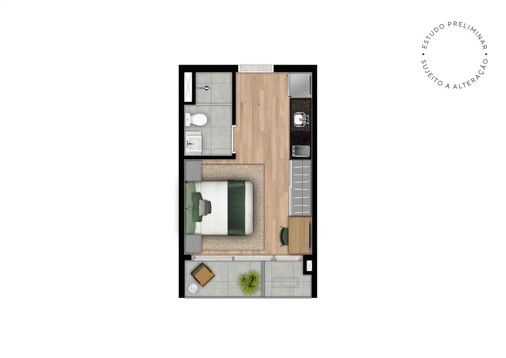Planta Studio + pé direito de 3,70m