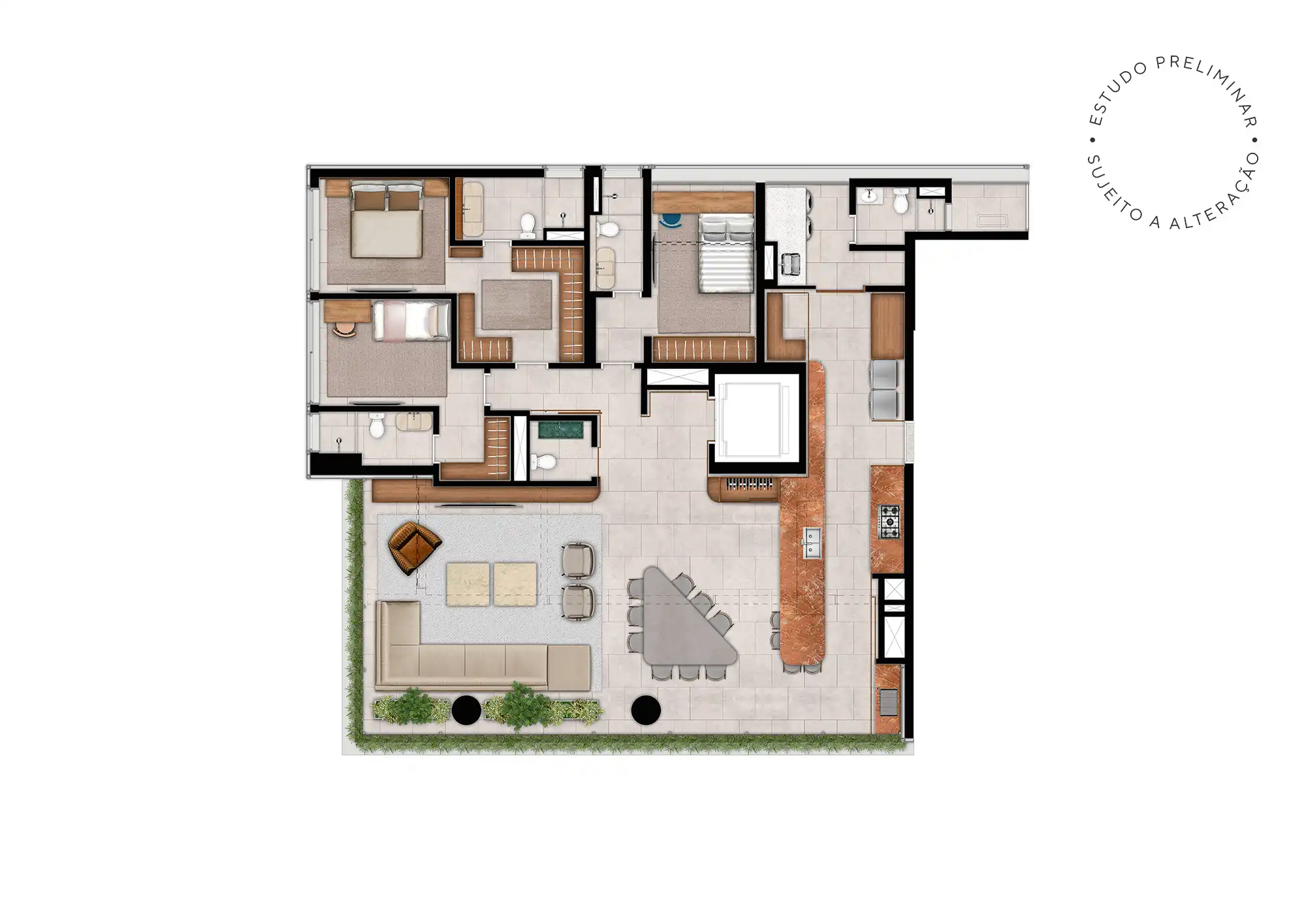 Planta 194m²_3 suítes - 3 vagas - Decorado