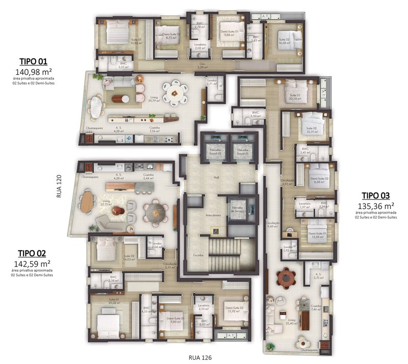 Apartamento Paris Residence 4 suítes 141m² 120 Itapema - 