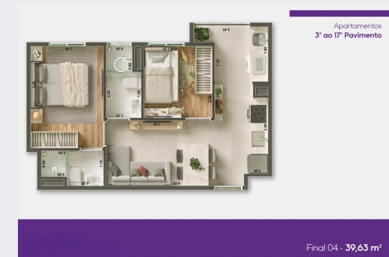 Apartamento para venda com 40m² com 2 dormitórios na Penha - Opção com/ou sem VAGA Rua Doutor Suzano Brandão São Paulo - Planta