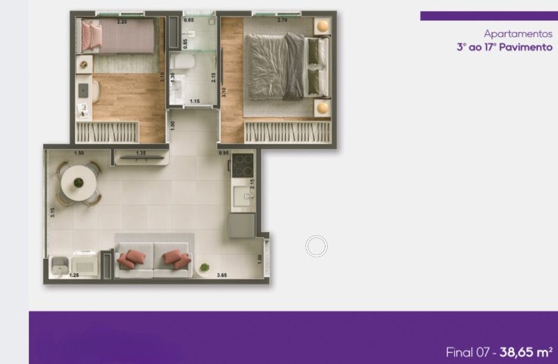 Apartamento para venda com 40m² com 2 dormitórios na Penha - Opção com/ou sem VAGA Rua Doutor Suzano Brandão São Paulo - Planta