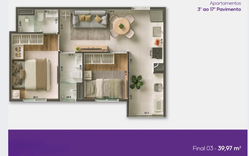 Apartamento para venda com 40m² com 2 dormitórios na Penha - Opção com/ou sem VAGA Rua Doutor Suzano Brandão São Paulo - Planta