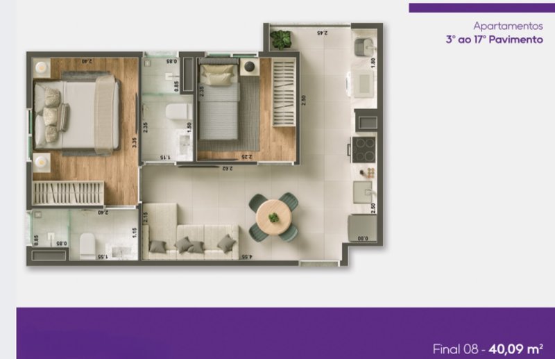 Apartamento para venda com 40m² com 2 dormitórios na Penha - Opção com/ou sem VAGA Rua Doutor Suzano Brandão São Paulo - Planta