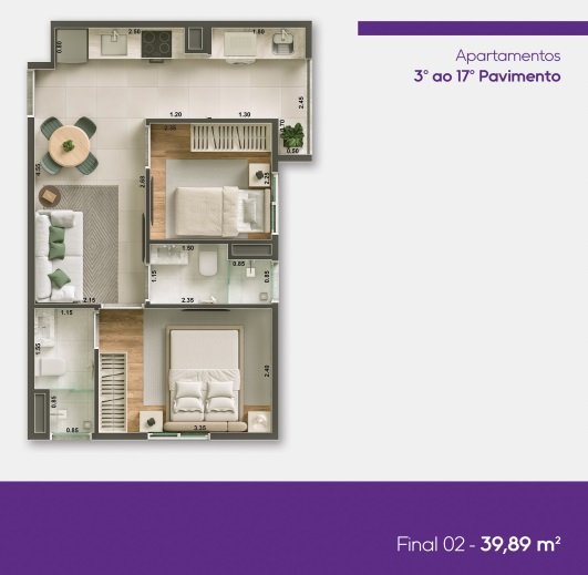 Apartamento para venda com 40m² com 2 dormitórios na Penha - Opção com/ou sem VAGA Rua Doutor Suzano Brandão São Paulo - Planta