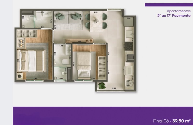 Apartamento para venda com 40m² com 2 dormitórios na Penha - Opção com/ou sem VAGA Rua Doutor Suzano Brandão São Paulo - Planta