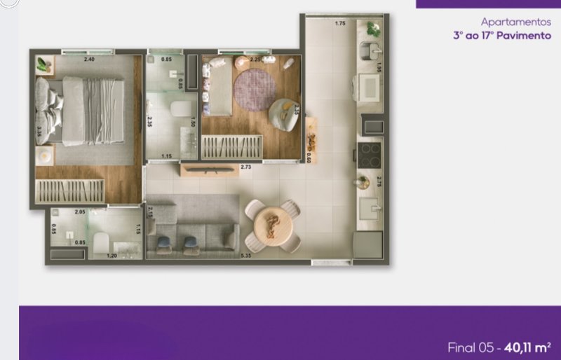 Apartamento para venda com 40m² com 2 dormitórios na Penha - Opção com/ou sem VAGA Rua Doutor Suzano Brandão São Paulo - Planta