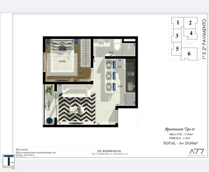 Apartamento à venda ao lado do Metrô Penha 1 ou 2 dormitórios - todos com sacadas! Rua Tenente-Coronel Soares Neiva São Paulo - Planta
