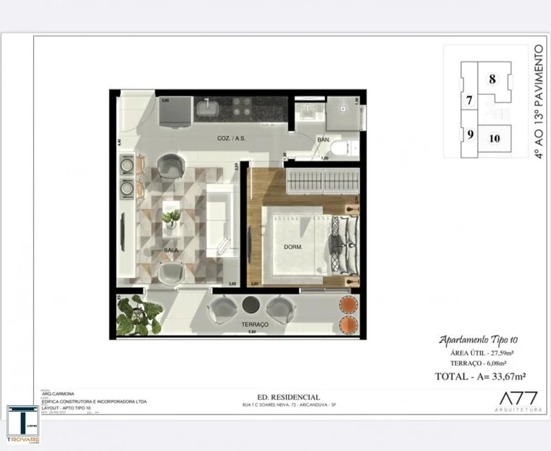 Apartamento à venda ao lado do Metrô Penha 1 ou 2 dormitórios - todos com sacadas! Rua Tenente-Coronel Soares Neiva São Paulo - Planta