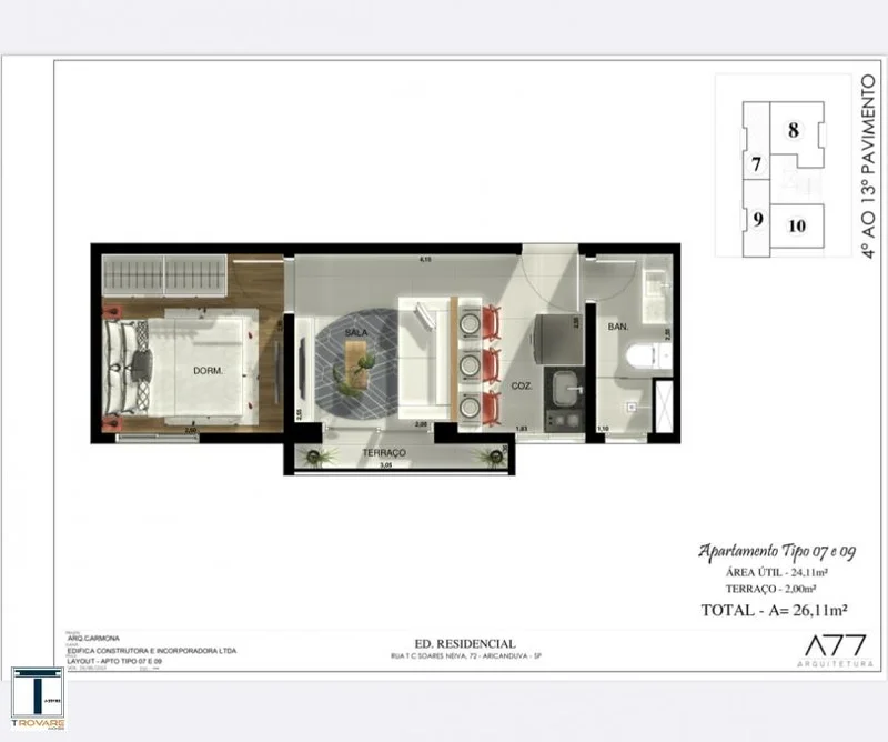 Apartamento à venda ao lado do Metrô Penha 1 ou 2 dormitórios - todos com sacadas! Rua Tenente-Coronel Soares Neiva São Paulo - Planta