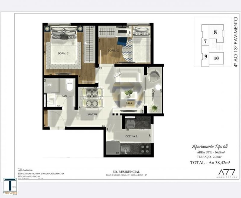 Apartamento à venda ao lado do Metrô Penha 1 ou 2 dormitórios - todos com sacadas! Rua Tenente-Coronel Soares Neiva São Paulo - Planta