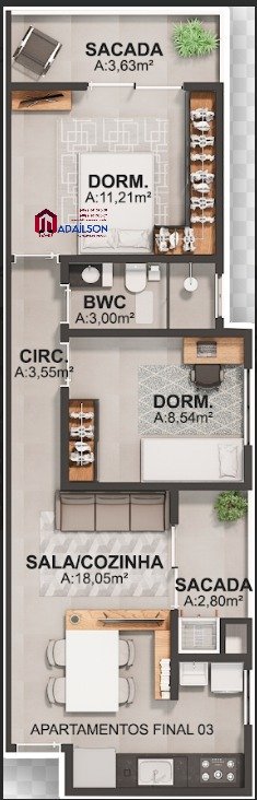 Apartamentos com 2 Quartos e 1 banheiro à Venda, 72 m² Bairro Serraria - São José SC  São José - 
