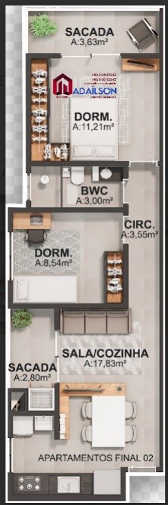 Apartamentos com 2 Quartos e 1 banheiro à Venda, 72 m² Bairro Serraria - São José SC - São José - 
