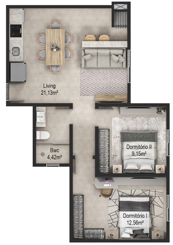 APARTAMENTO COM 2 DORMITÓRIOS NA AZAMBUJA - Brusque - 