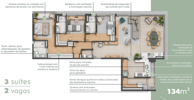 Apartamento a venda - Pinheiros - 3 suítes 134m² Francisco Leitão São Paulo - 